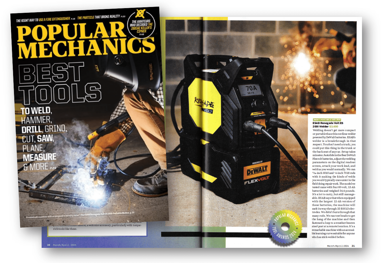 Popular Mechanics magazine featuring ESAB welding machine. 